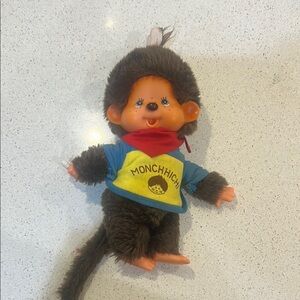 Monchhichi Plush Toy with Red and Blue Outfit